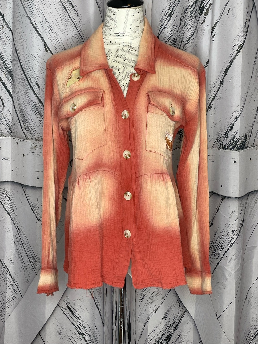 Mystree Tie Dyed Button‎ Down Shirt Empire Waist Patches M